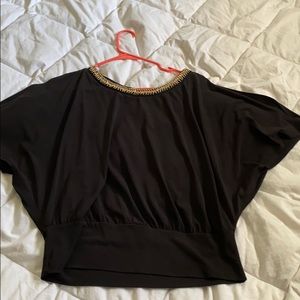 Sequined shoulder cut out top